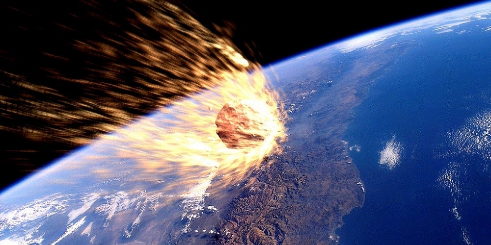 Artistieke impressie van een meteoroïde die de dampkring van de Aarde binnengaat