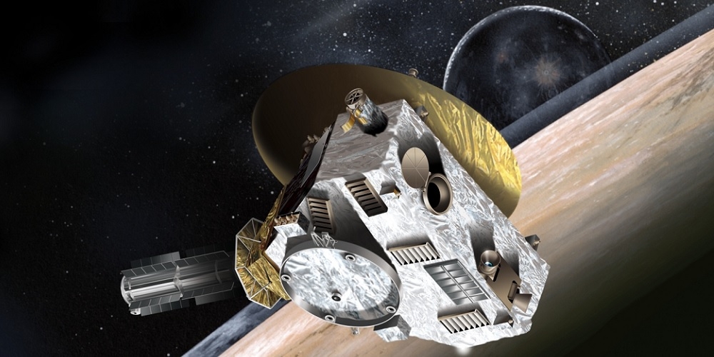 Artistieke impressie van de New Horizons ruimtesonde nabij Pluto