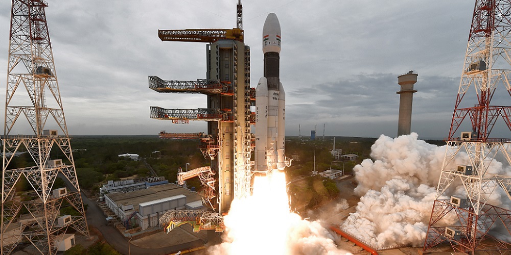 Lancering van een GSLV Mark III raket.