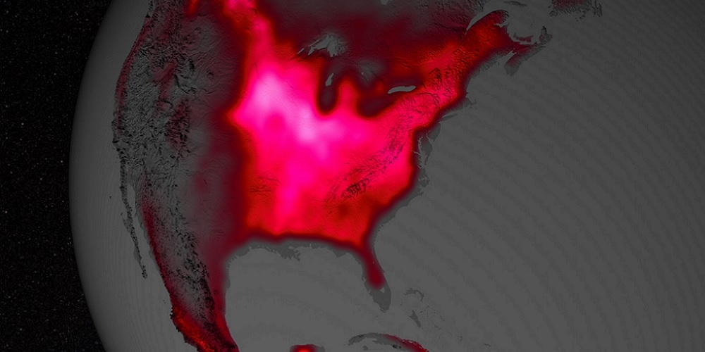 De productiviteit van maïs in de zogenaamde Corn Belt van de Verenigde Staten, wordt weergegeven door de fluorescerende gloed die bij de fotosynthese vrijkomt