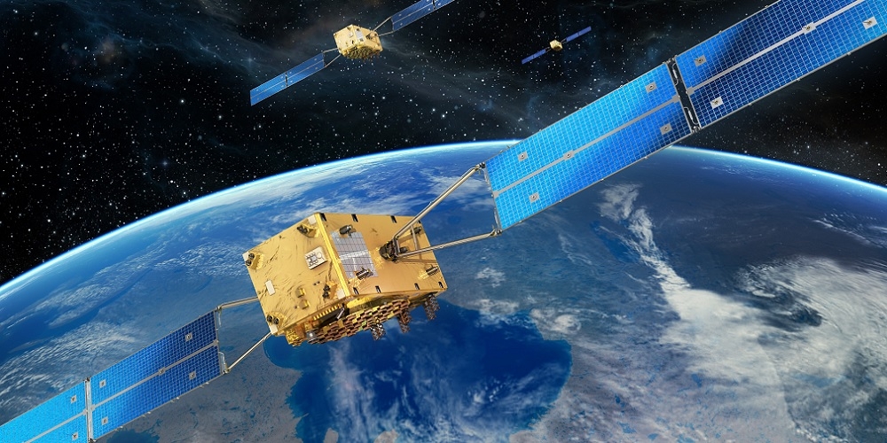 Artistieke impressie van Galileo navigatiesatellieten in de ruimte