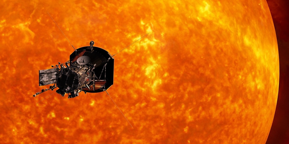Artistieke impressie van de Parker Solar Probe in de buurt van de Zon. 