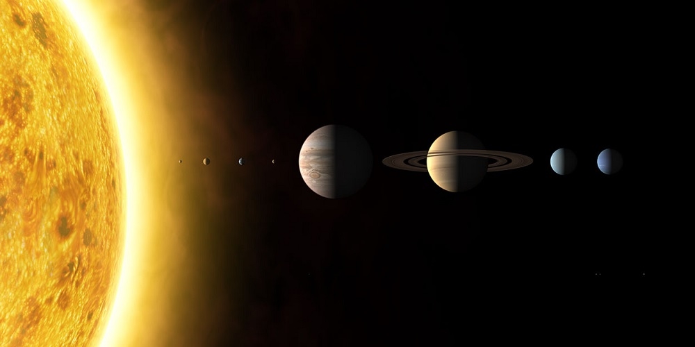 Artistieke impressie van de planeten in ons zonnestelsel