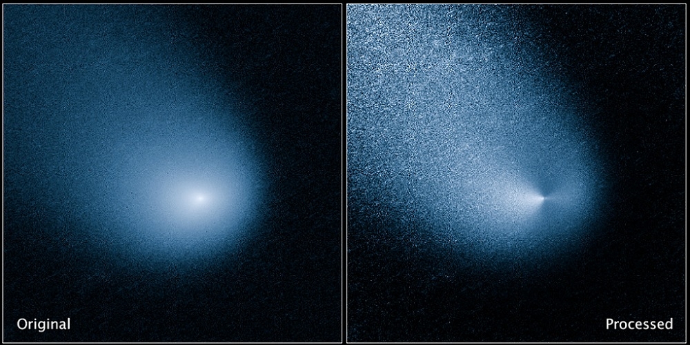 De komeet Siding Springs gefotografeerd door de Hubble Space Telescope