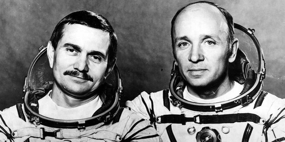 De kosmonauten Anatoli Berezovoy en Valentin Lebedev 