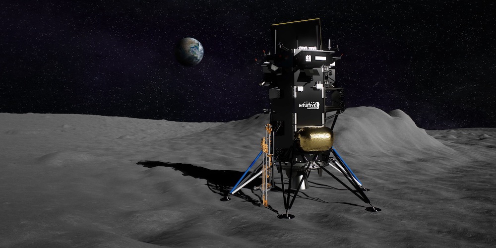 Artistieke impressie van de Nova-C lander op de maan. 