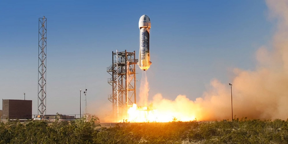 Lancering van een New Shepard raket. 