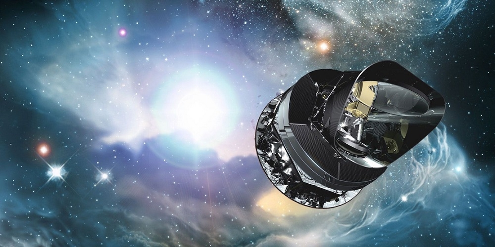 Artistieke impressie van de Planck satelliet in de ruimte
