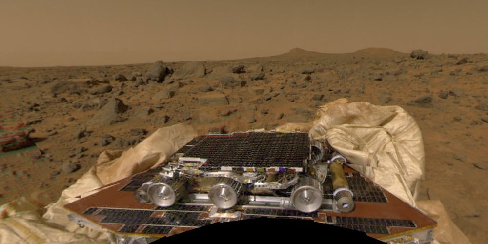 Het Marswagentje Sojourner op het Marsoppervlak