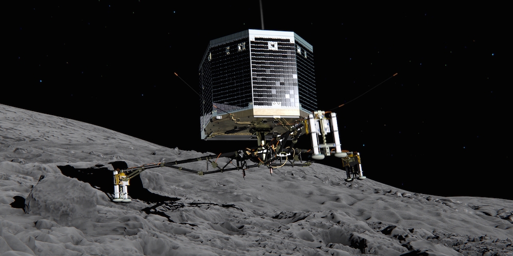 Artistieke impressie van Philae tijdens de landing op de komeet