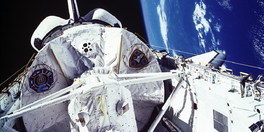 Het Spacelab ruimtelabo tijdens de STS-40 missie. 