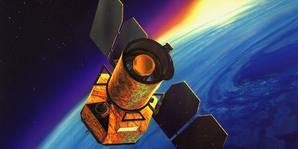 Artistieke impressie van de Galaxy Evolution Explorer ruimtetelescoop