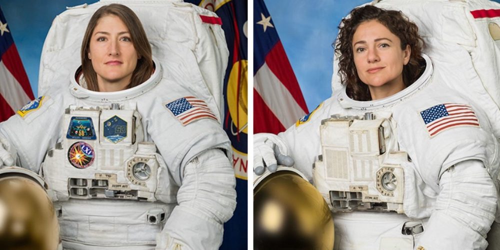 De twee vrouwelijke astronauten Christina Koch en Jessica Meir.