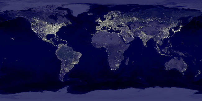 Compositiefoto aarde bij nacht